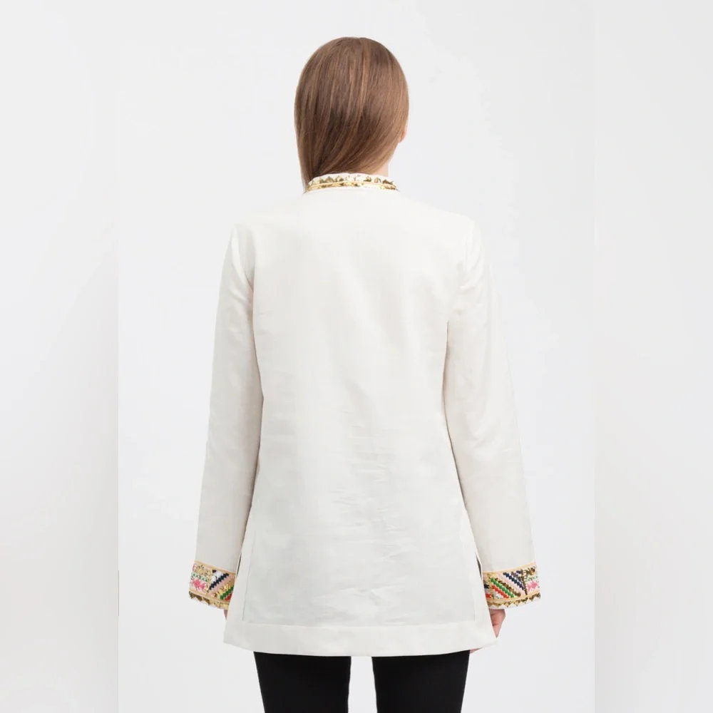 NWT $450 Tory Burch Embellished Linen-blend Tunic Blouse